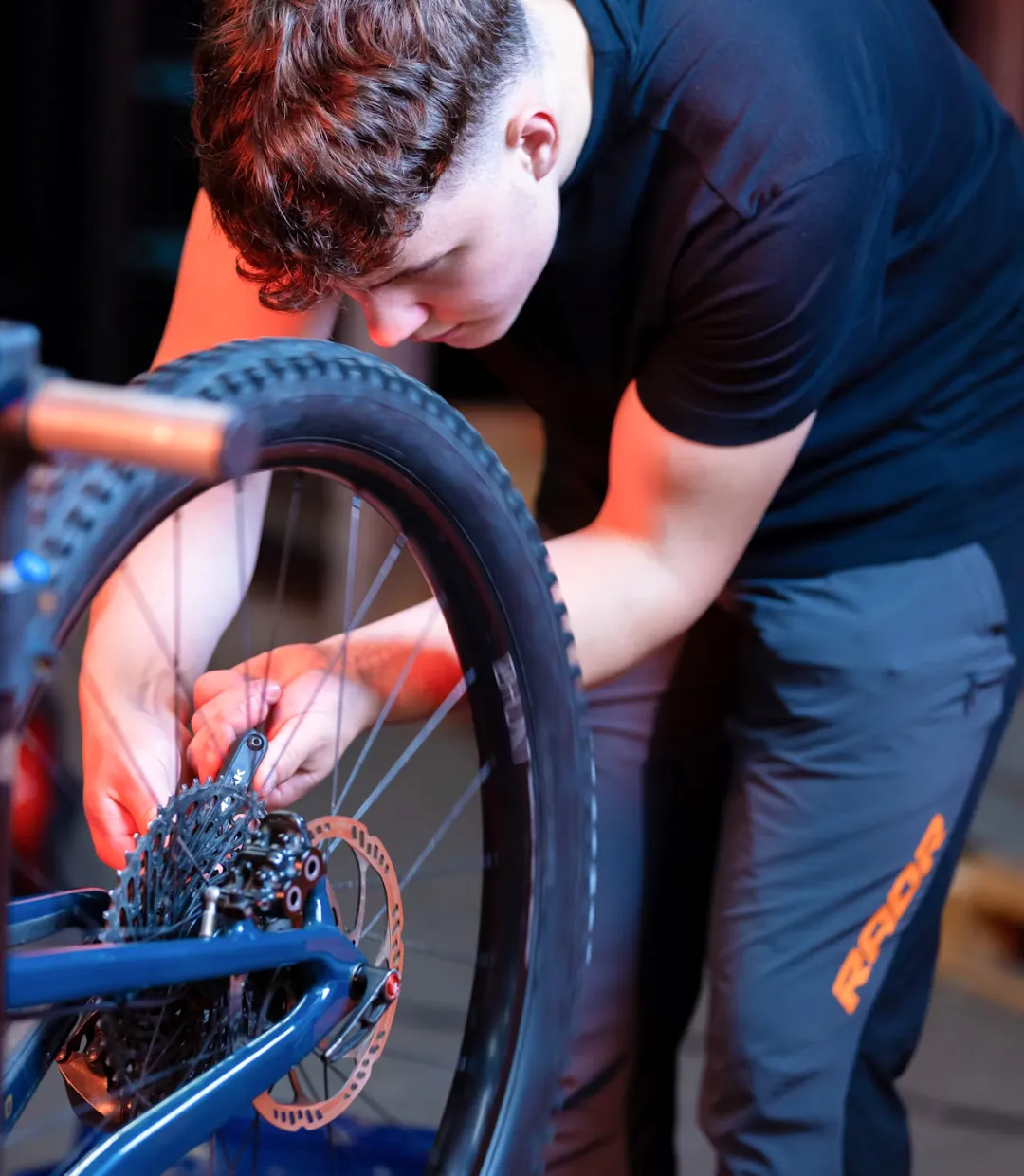Mechanic fixing a bike