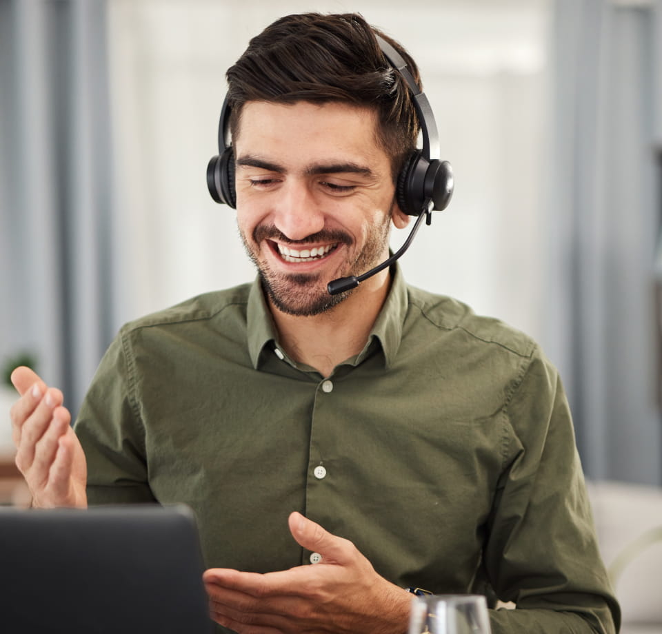 Call centre agent smiling